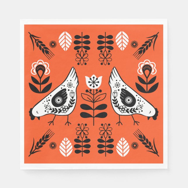 Chicken Hen Folk Art Pappersservett (Framsidan)