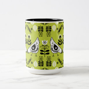 Chicken Hen Folk Art Två-Tonad Mugg