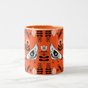 Chicken Hen Folk Art Två-Tonad Mugg