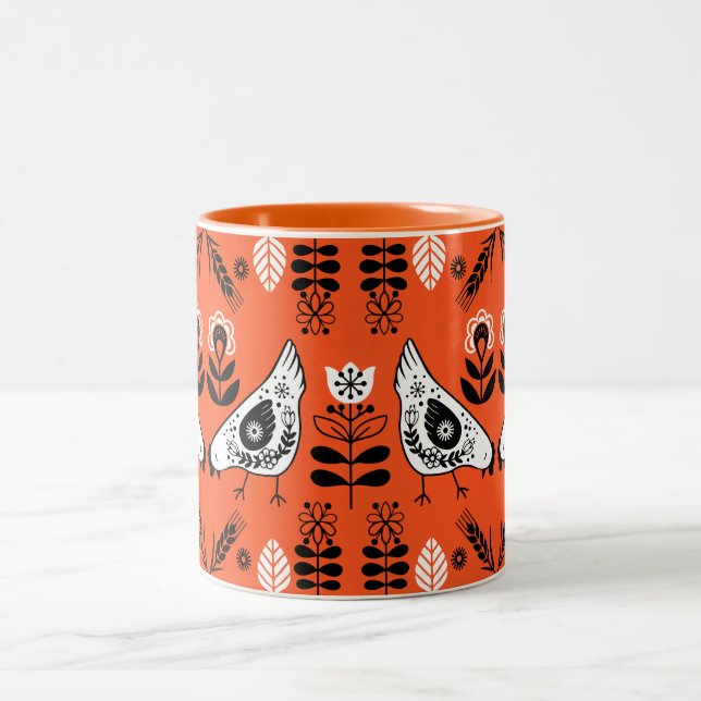 Chicken Hen Folk Art Två-Tonad Mugg (Center)