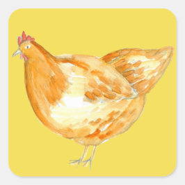 Chicken Hen Gult Fyrkantigt Klistermärke