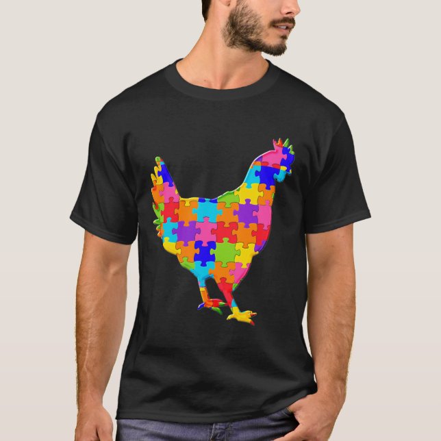 Chicken Hen Jigszawa Autism Puzzle T Shirt (Framsida)