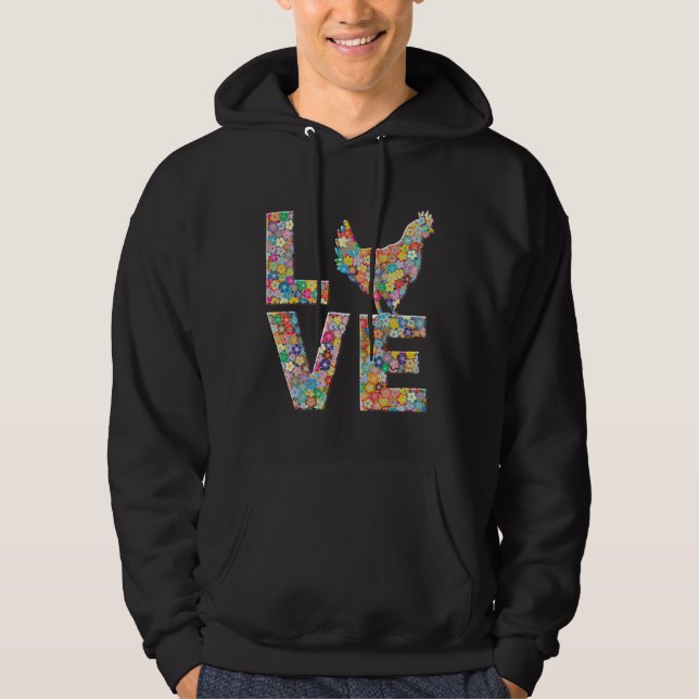 Chicken Hen Kärlek Flowers Chicken Egg Hoodie (Framsida)