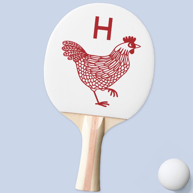 Chicken Hen Monogram Initial Pingisracket (Fun chicken hen personalized monogram initial ping pong paddle)