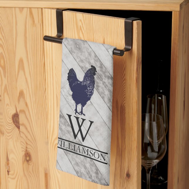 Chicken Hen Monogrammed Land Farm Kökshandduk (Thirds Fold)
