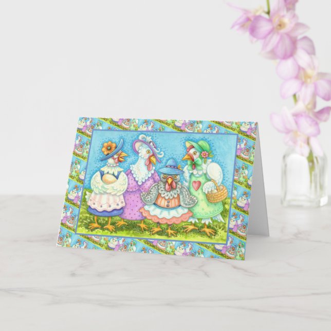 CHICKEN HEN PARTY, LAND FEATHERED FRIENDS Blank Kort (Orkide)