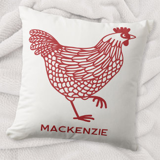Chicken Hen Poultry Personlig Red and White Kudde