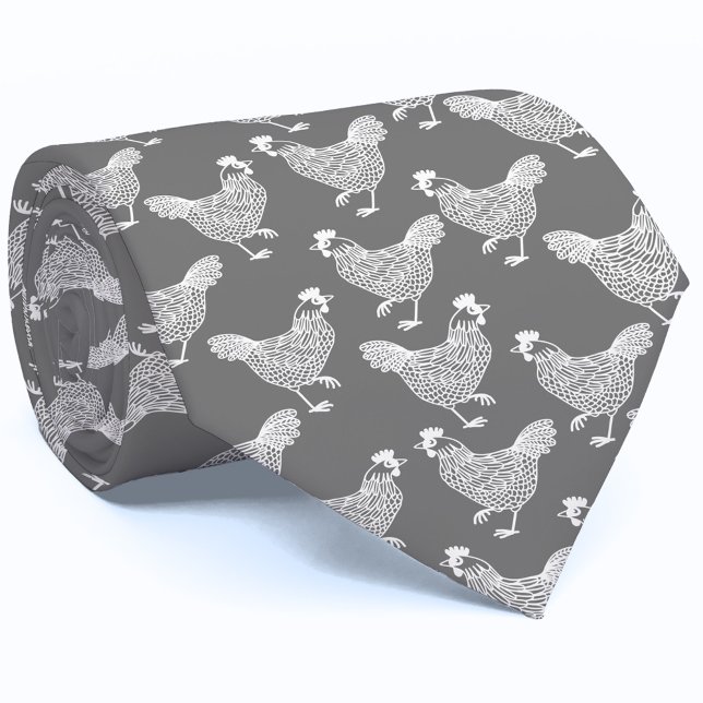 Chicken Hen Poultry Slips (Gray and white hen chicken poultry farm neck tie)