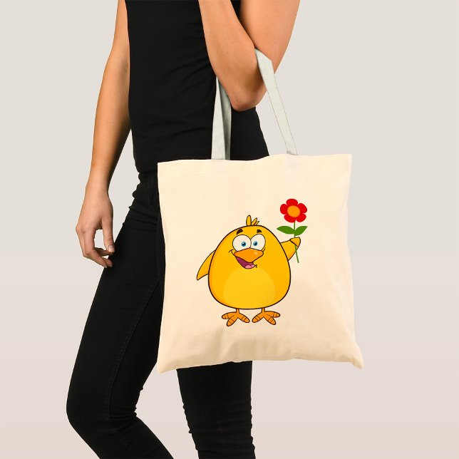 Chicken Holding A Flower Tote Bag Tygkasse (Skapare uppladdad)