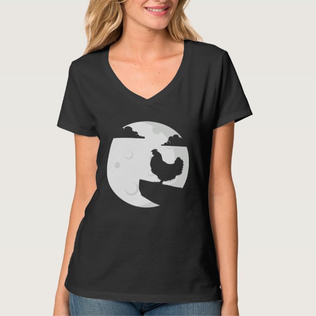 Chicken Howling Moon  Animal Silhouette Women Boys T Shirt (Framsida)