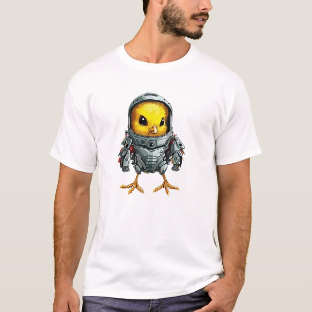 Chicken i Mech Kostym, Futuristiska Robot Design T Shirt (Framsida)