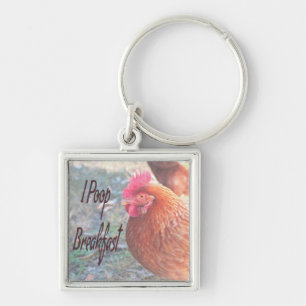 Chicken I poop Breakfast Funny Humor Fyrkantig Silverfärgad Nyckelring