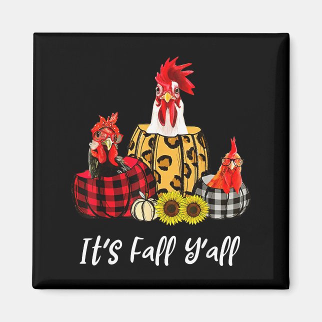 Chicken It's Fall Y'all Leopard Pumpkin Autumn Tha Magnet (Framsidan)