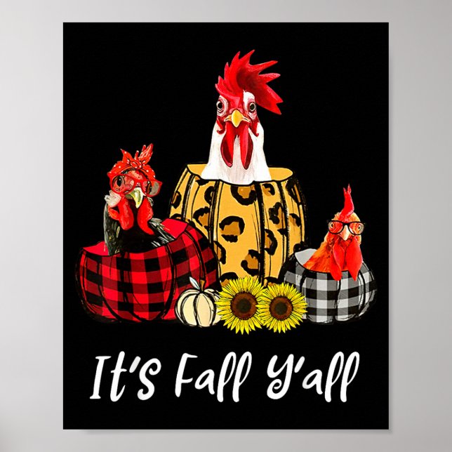 Chicken It's Fall Y'all Leopard Pumpkin Autumn Tha Poster (Framsidan)