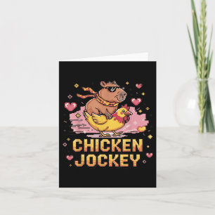 Chicken Jockey Capybara Riding Pixel Art Gamer Mem Kort