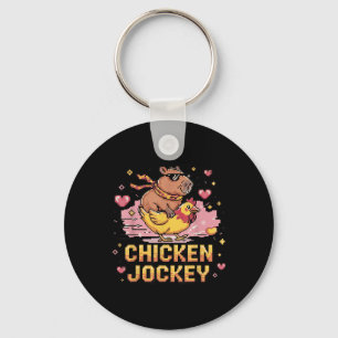 Chicken Jockey Capybara Riding Pixel Art Gamer Mem Nyckelring