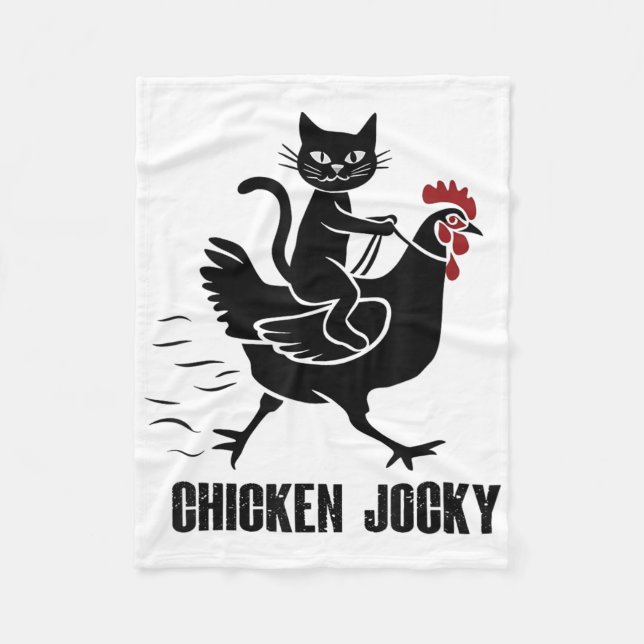 Chicken Jockey Funny Black Cat Fleecefilt (Framsidan)
