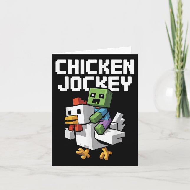 Chicken Jockey Pixel Funny Kort (Framsida)