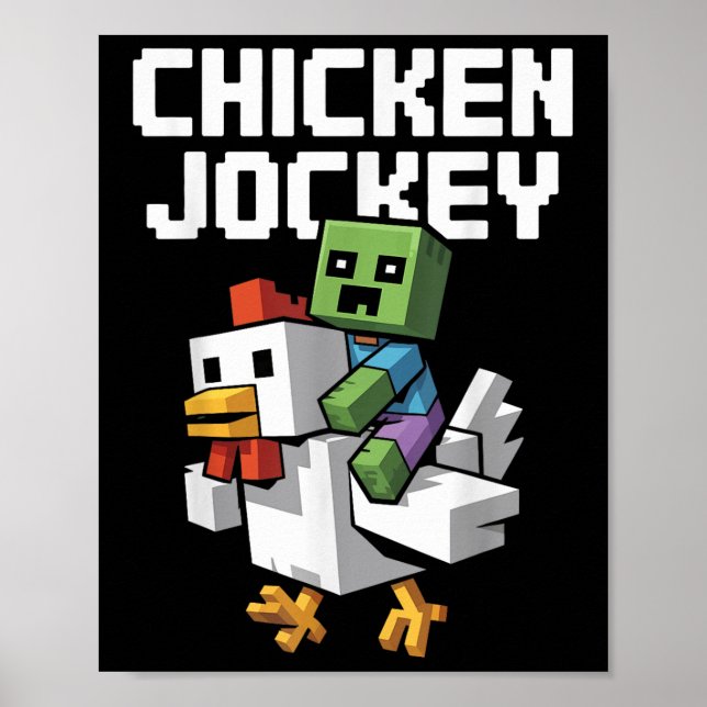 Chicken Jockey Pixel Funny Poster (Framsidan)