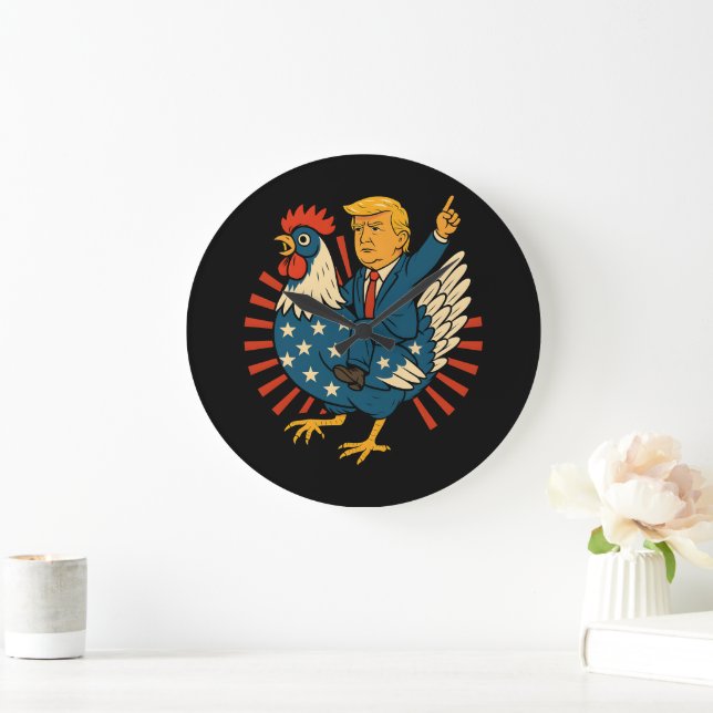 Chicken Jockey Trump Funny Meme Stor Klocka (Hem)