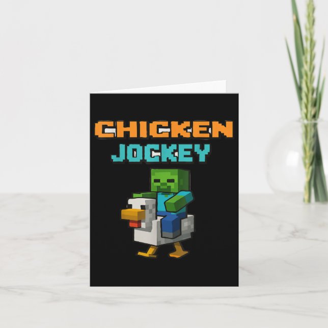 Chicken Jockey Zombie Pixel Art Zombie Gamer Funny Kort (Framsida)