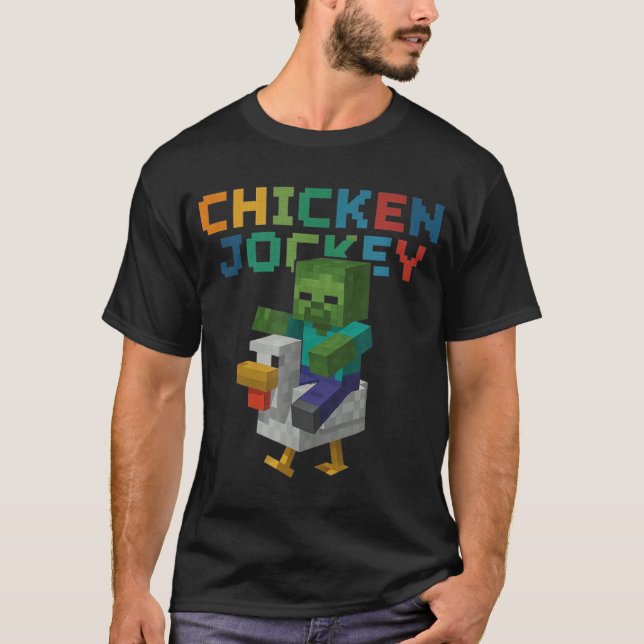 Chicken Jockey Zombie Pixel Funny T Shirt (Framsida)