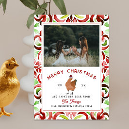 Chicken Jul Watercolor Photo Julkort