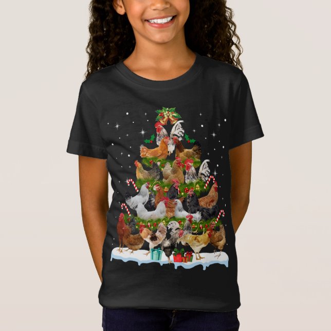 Chicken Julgran Ljus Funny Julafton Deco Chic T Shirt (Framsida)