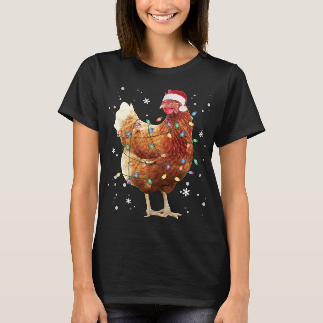 Chicken Julgran Ljus Santa Hat Funny Julafton T Shirt (Framsida)