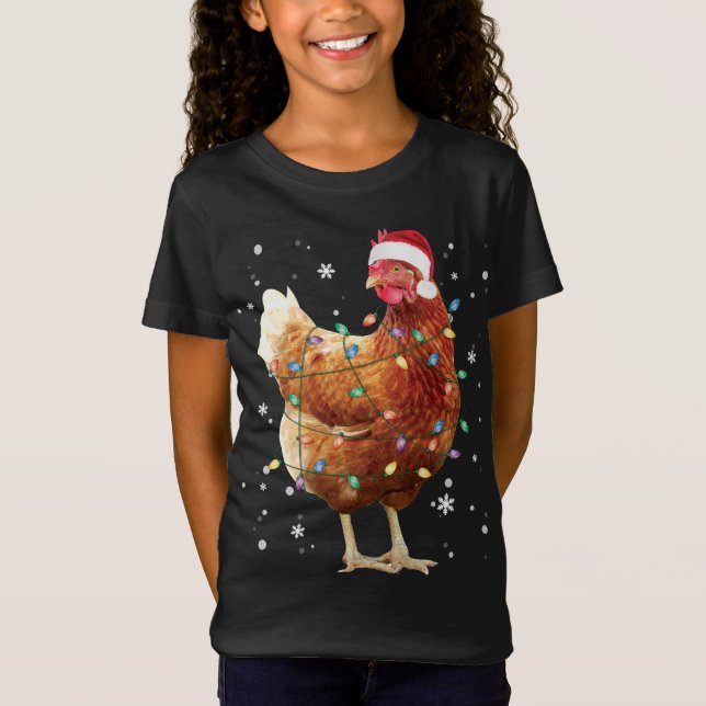 Chicken Julgran Ljus Santa Hat Funny Julafton T Shirt (Framsida)