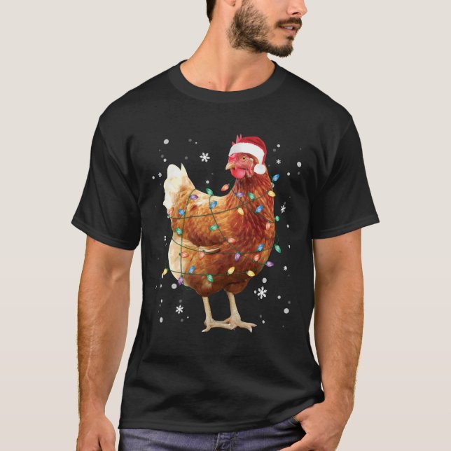 Chicken Julgran Ljus Santa Hat Funny Julafton T Shirt (Framsida)