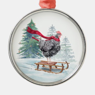 Chicken Julgran Ornament Cute Sledding Hen