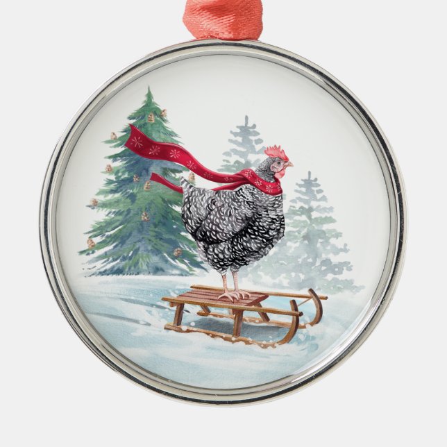 Chicken Julgran Ornament Cute Sledding Hen (Framsidan)