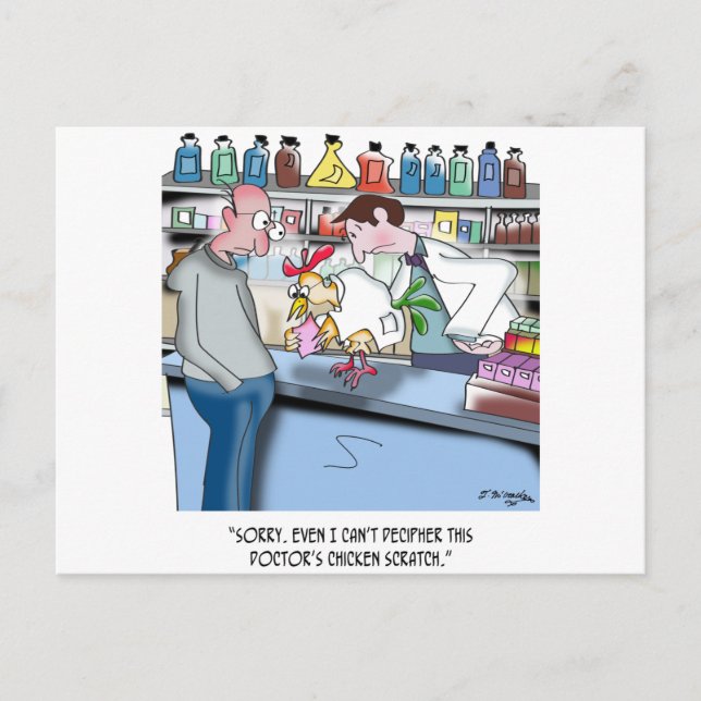 Chicken kan inte avhärja Doktor's Chicken Scratch Vykort (Framsida)