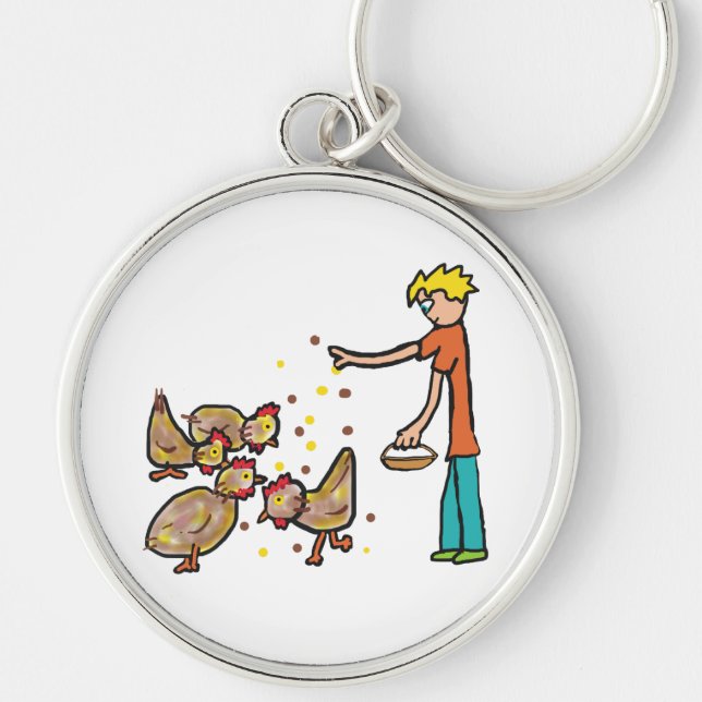 Chicken Keeping Rund Silverfärgad Nyckelring (Framsidan)