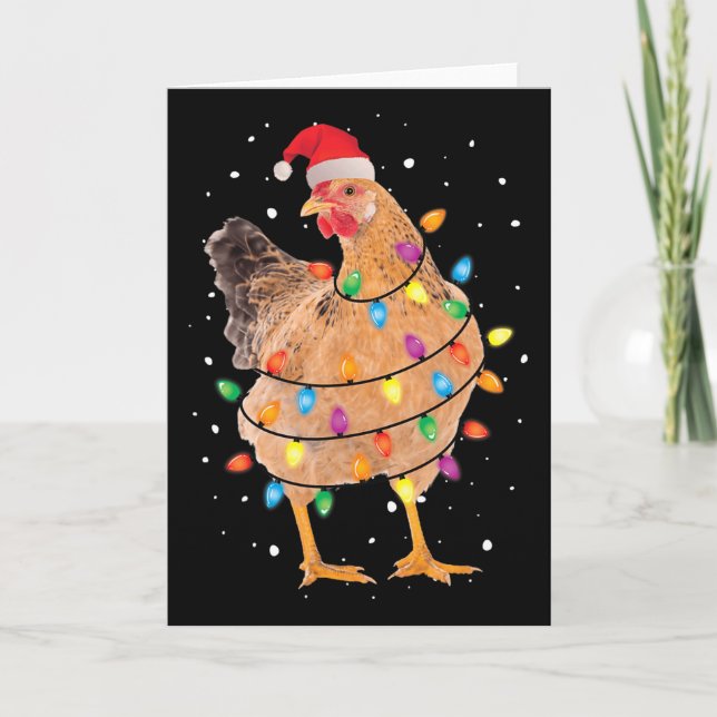 Chicken Ljus Chicken Santa Roligt Julafton Träd Kort (Framsida)