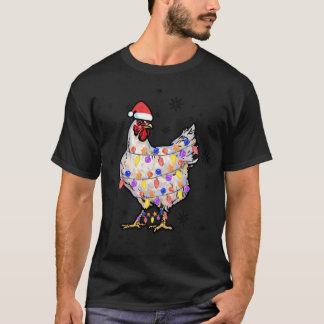 Chicken Ljus med Santa Hat jul Pajamas Fu T Shirt
