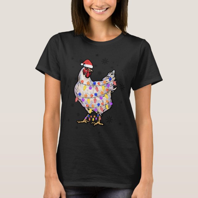 Chicken Ljus med Santa Hat jul Pajamas Fu T Shirt (Framsida)