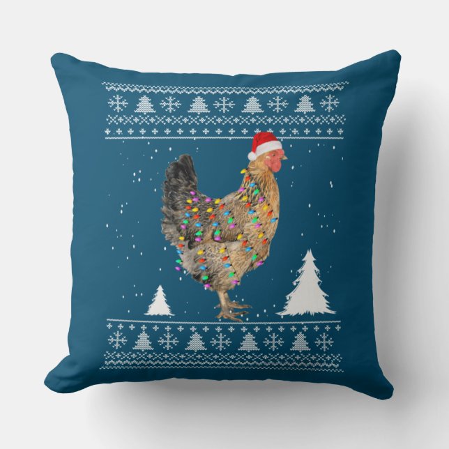 Chicken Ljus med Santa Hat jul Pajamas Kudde (Framsida)