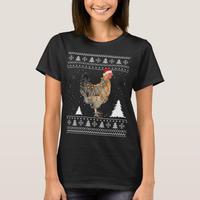 Chicken Ljus med Santa Hat jul Pajamas Ug T Shirt (Framsida)