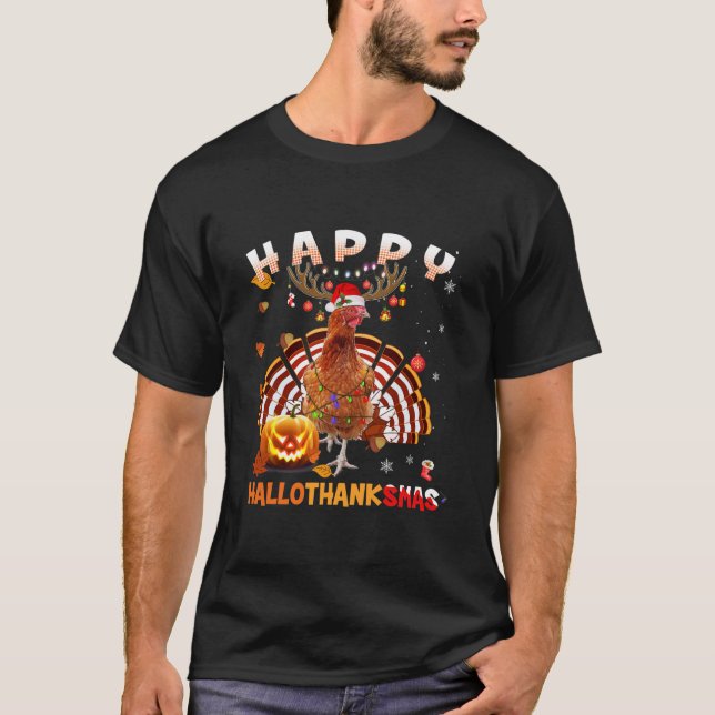 Chicken Lycklig Hallothanksmas Halloween T Shirt (Framsida)