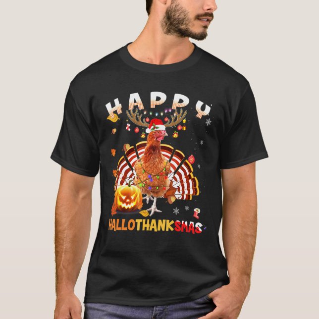 Chicken Lycklig Hallothanksmas Halloween Thanksgiv T Shirt (Framsida)