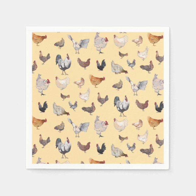 Chicken Lycklig Papper & Party Tallrikar Napkins Pappersservett (Framsidan)