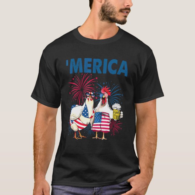 Chicken Merica American Flagga 4:e juli T Shirt (Framsida)