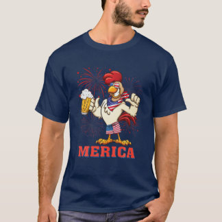 Chicken Merica Fireworks 4:e juli SommarAmerika T Shirt