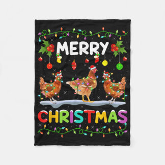 Chicken Merry Christmas Lights Santa Hat Funny Chi Fleecefilt