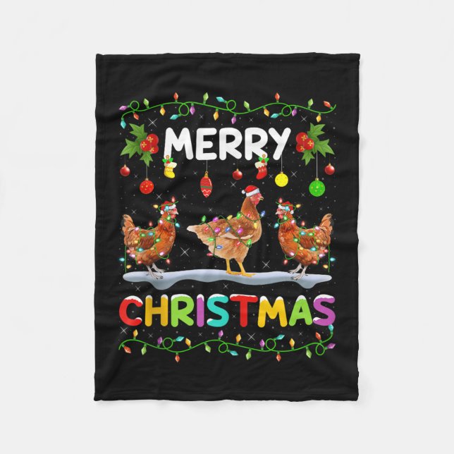 Chicken Merry Christmas Lights Santa Hat Funny Chi Fleecefilt (Framsidan)