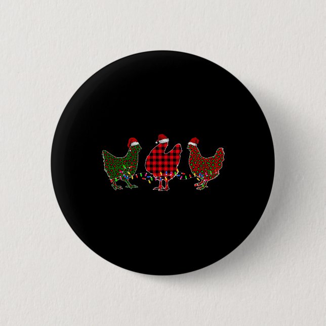 Chicken Merry Christmas Red Green Leopard Plaid Xm Knapp (Framsida)