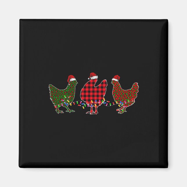 Chicken Merry Christmas Red Green Leopard Plaid Xm Magnet (Framsidan)