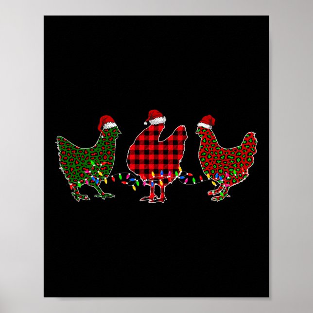 Chicken Merry Christmas Red Green Leopard Plaid Xm Poster (Framsidan)